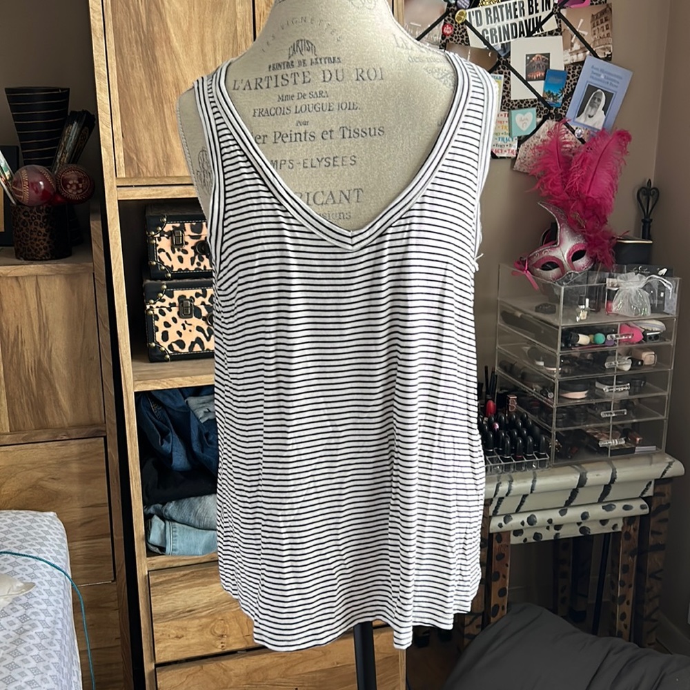 Old Navy Black and White Striped Tank Top